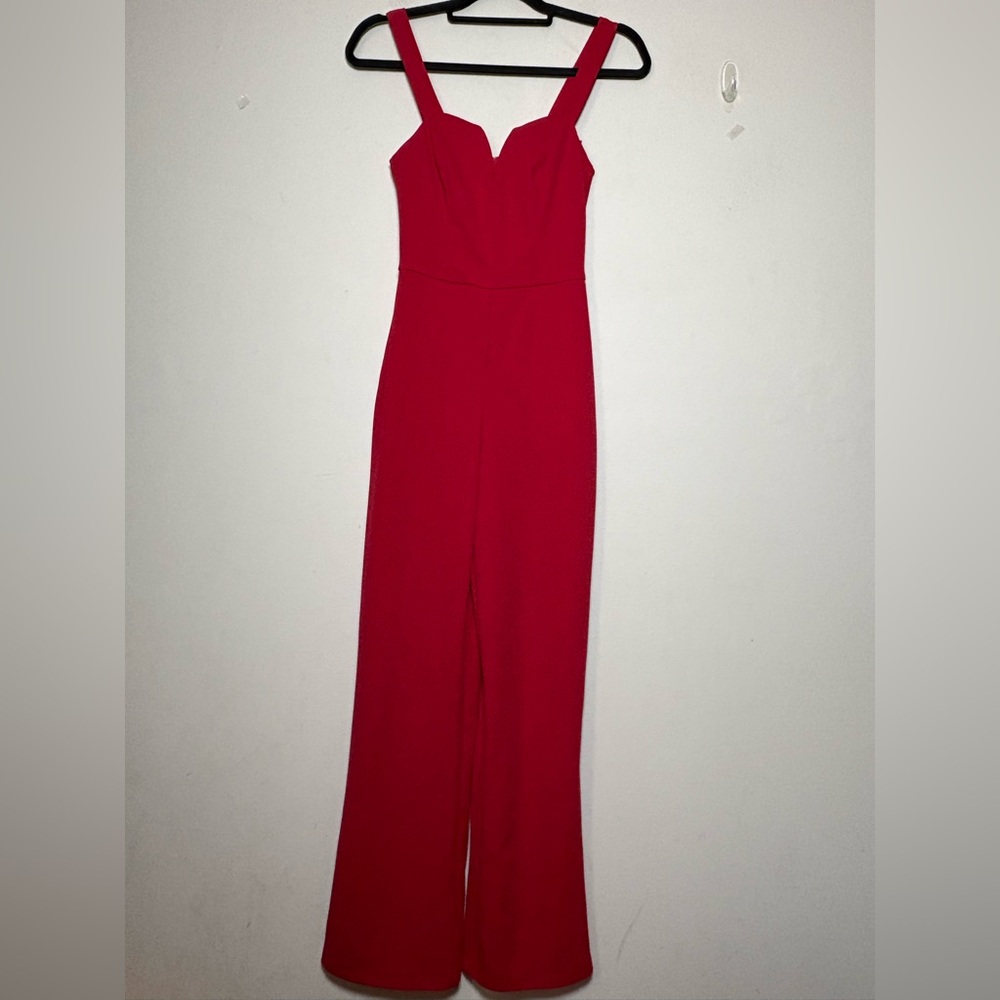 Crystal Sky Elegant Red Jumpsuit Wide Leg Size XS